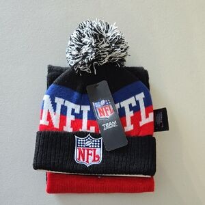 NFL Kids Pom-Pom Beanie & Scarf Set- Red, Blue, Black, NWT
